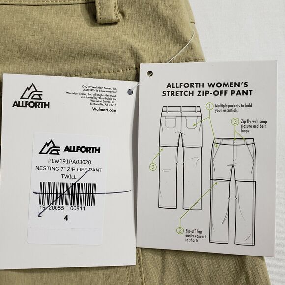 Allforth Womens Pants Size 4 Convertible Khaki Nesting 7" Zip Off Relaxed Fit - Picture 9 of 10